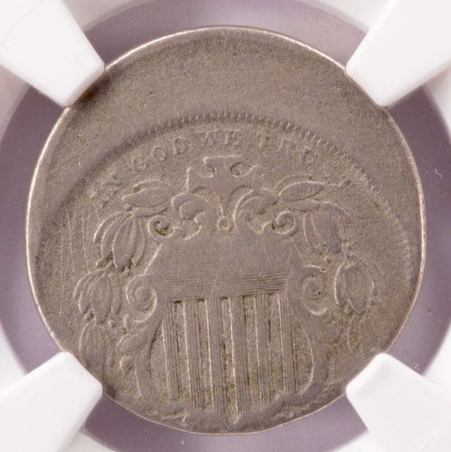 NGC 5c (1866-1883) Shield Nickel Struck 25% Off-Center VF Details